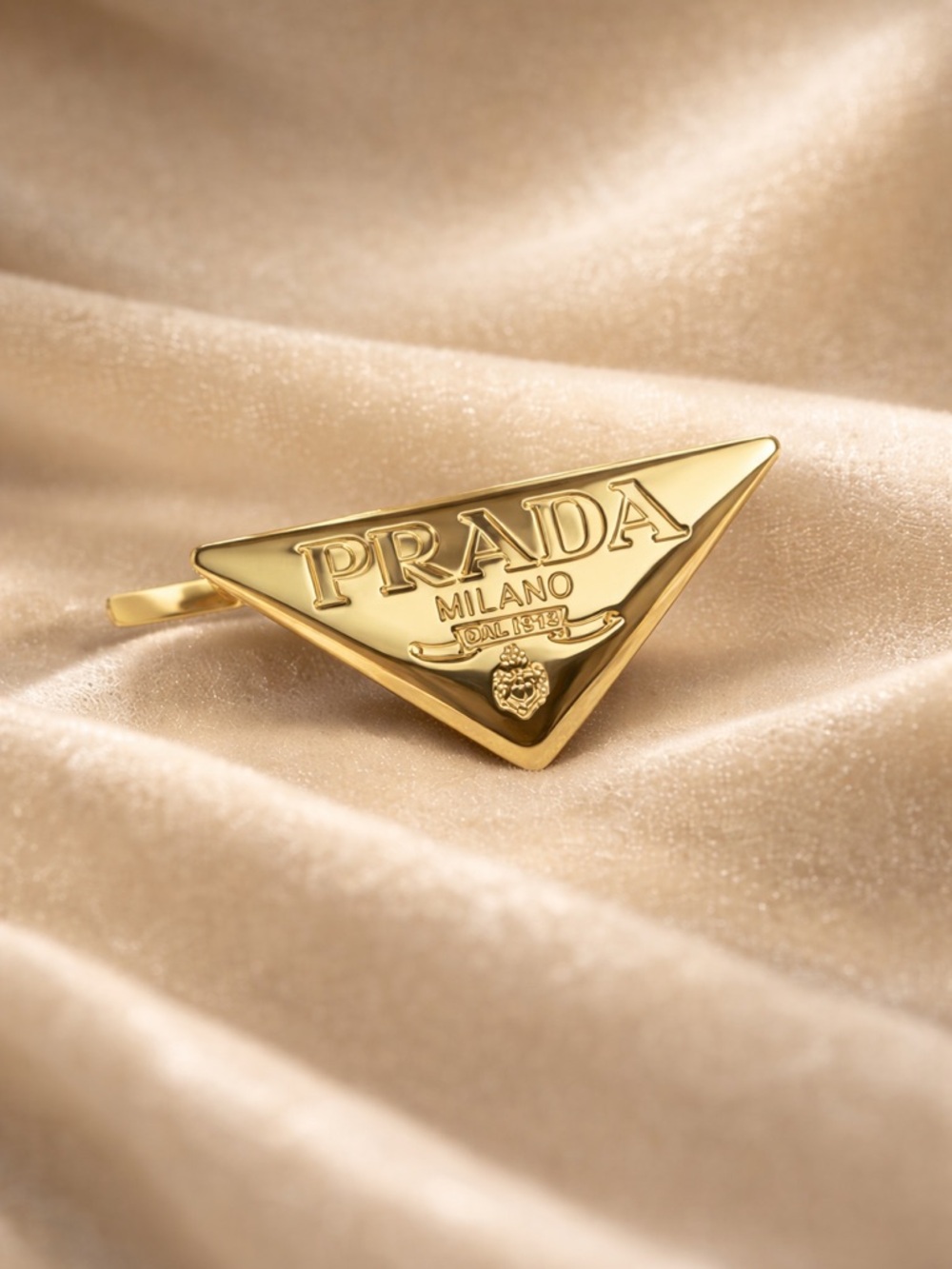 Prada Gold Triangle Logo Hair Clip - Picture 3 of 7